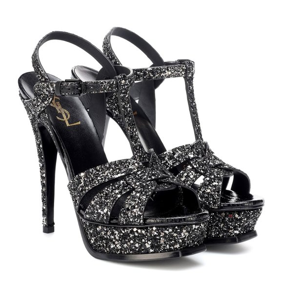 Saint Laurent Tribute 105 Black glitter sandal size 40 - Picture 1 of 11